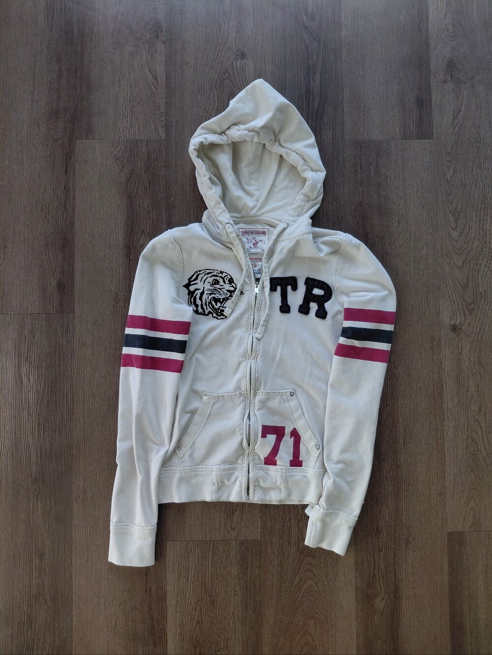 True Religion Vintage Y2K Zip-Up Hoodie | Women’s Small | Cream | 97% Cotton